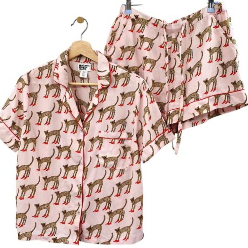 NWOT Bouffants & Broken Hearts Women’s Pink Cheetah in Heels Pajama Set Small
